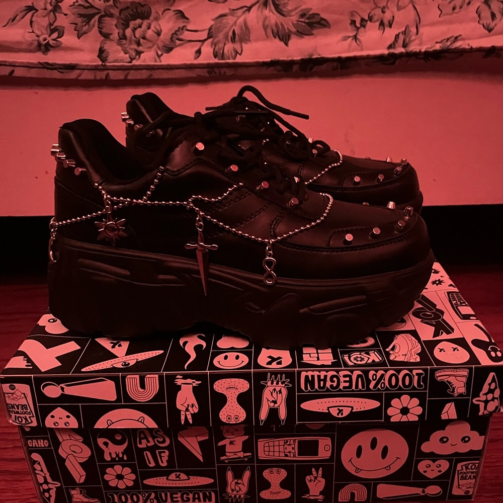 Koi Black Platform Shoes with Chains